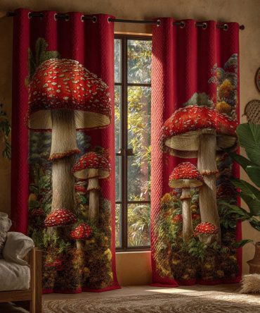 Jolly Mushroom Grove Quilted Curtains