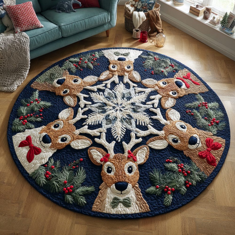 Jolly Reindeer Quilted Round Mat