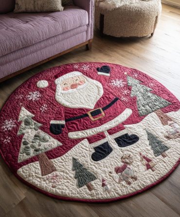 Jolly Santa Claus Quilted Round Mat