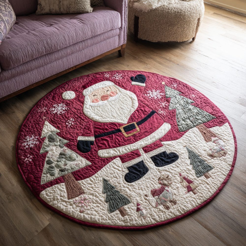 Jolly Santa Claus Quilted Round Mat