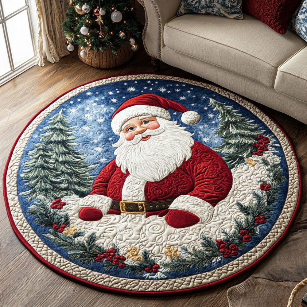Jolly Santa Quilted Round Mat