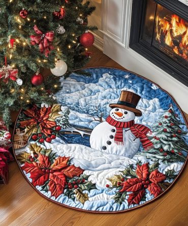 Jolly Snowman Xmas Quilted Round Mat