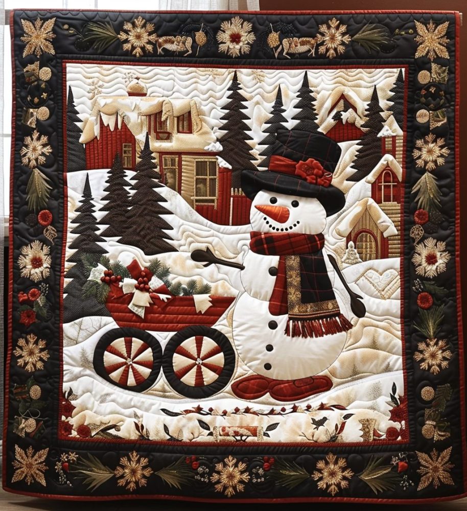 Joyful Snowman Quilted Blanket