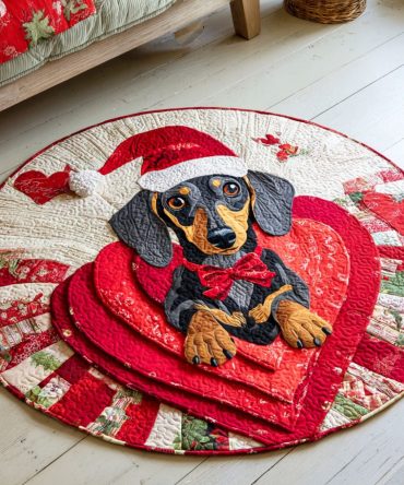 Joyful Bloom Pup Quilted Round Mat