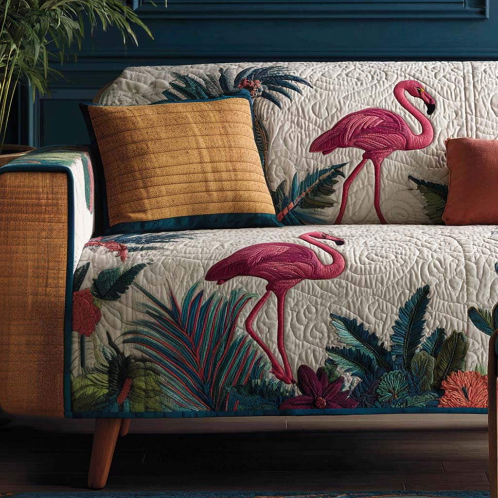 Jungle Flamingo Quilted Sofa Cover