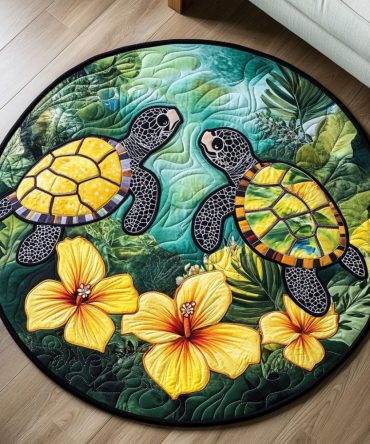 Jungle Turtle Haven Quilted Round Mat