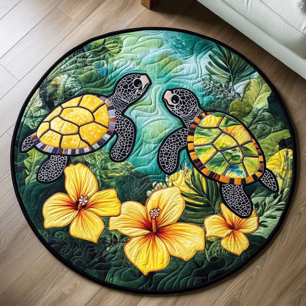 Jungle Turtle Haven Quilted Round Mat