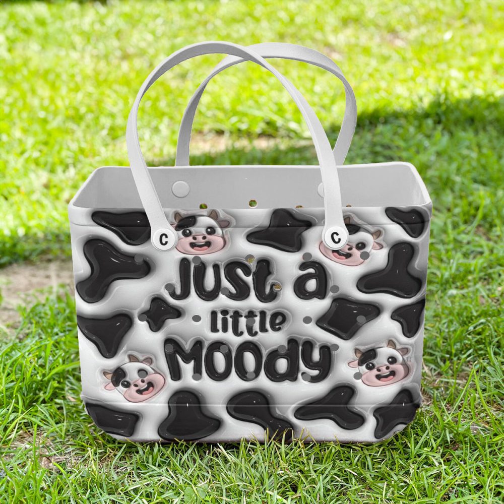 Trendy Cow Print Tote Bag - 'Just A Little Moody' Design, Durable & Stylish For Everyday Use - Image 2