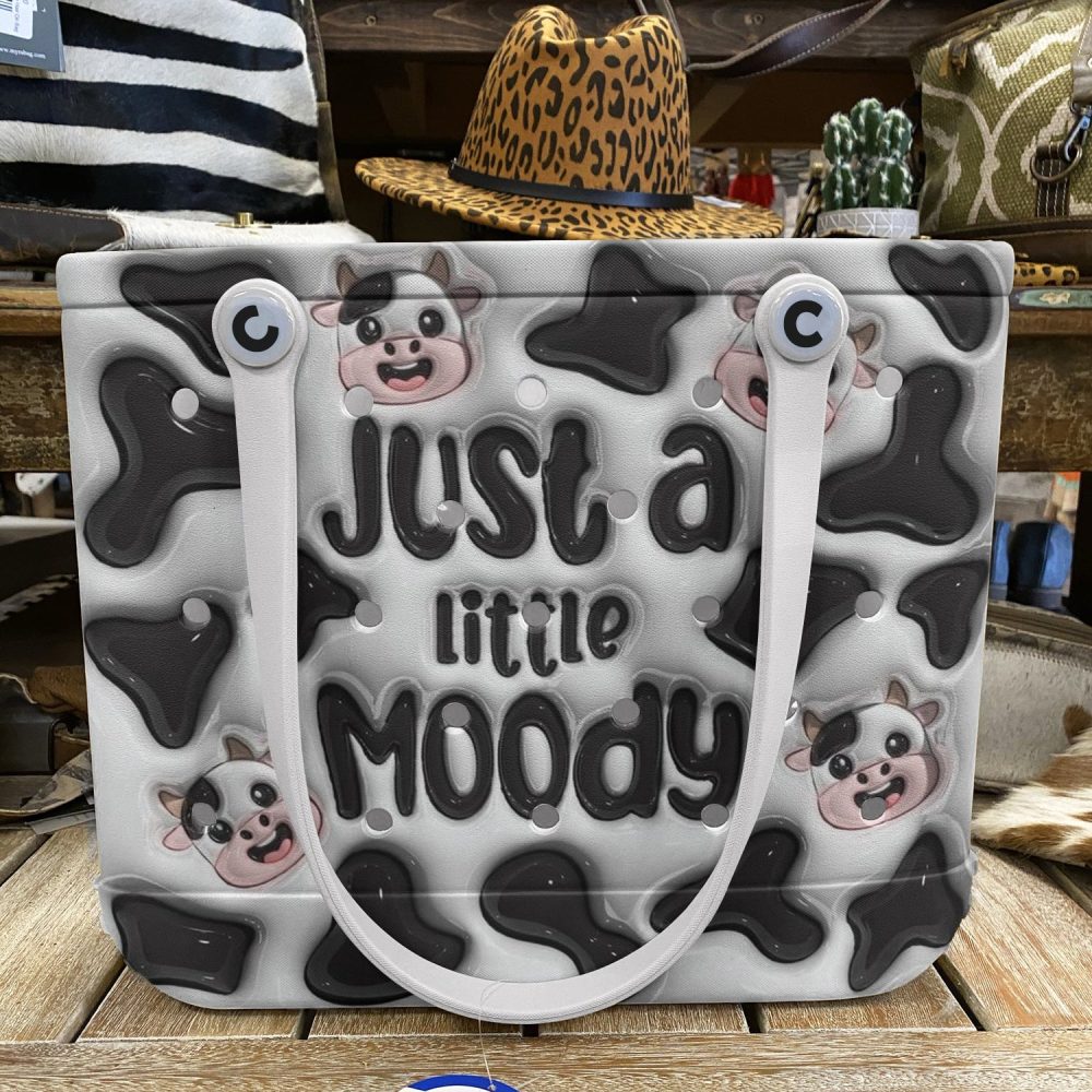 Trendy Cow Print Tote Bag - 'Just A Little Moody' Design, Durable & Stylish For Everyday Use - Image 6