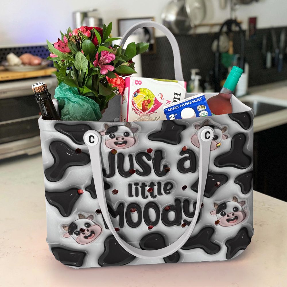 Trendy Cow Print Tote Bag - 'Just A Little Moody' Design, Durable & Stylish For Everyday Use - Image 4