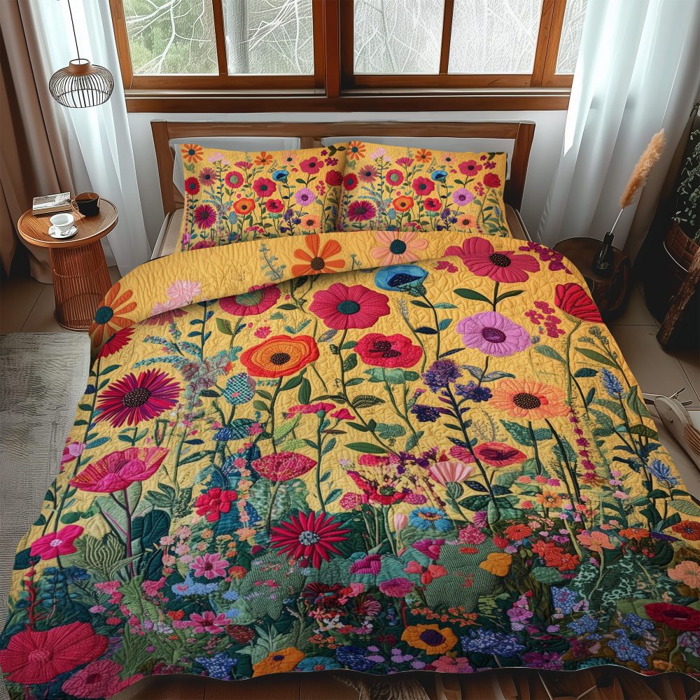 Kaleidoscopic Flowers 3-Piece Quilted Bedding Set - Image 2