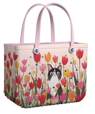 Bucket Tote Bag, Limited Edition Bogg Bag, Beach Bag Kitty In Bloom