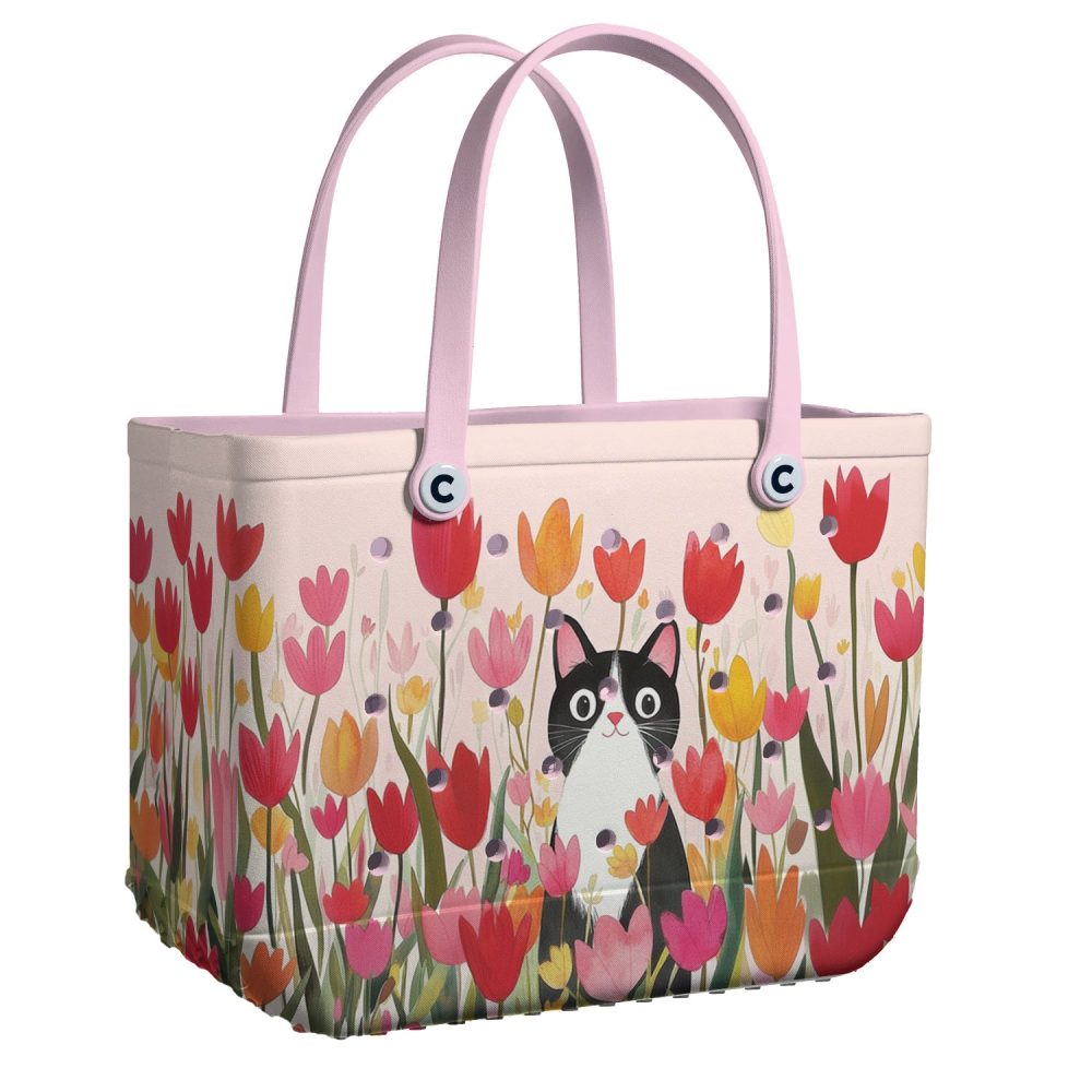 Bucket Tote Bag, Limited Edition Bogg Bag, Beach Bag Kitty In Bloom