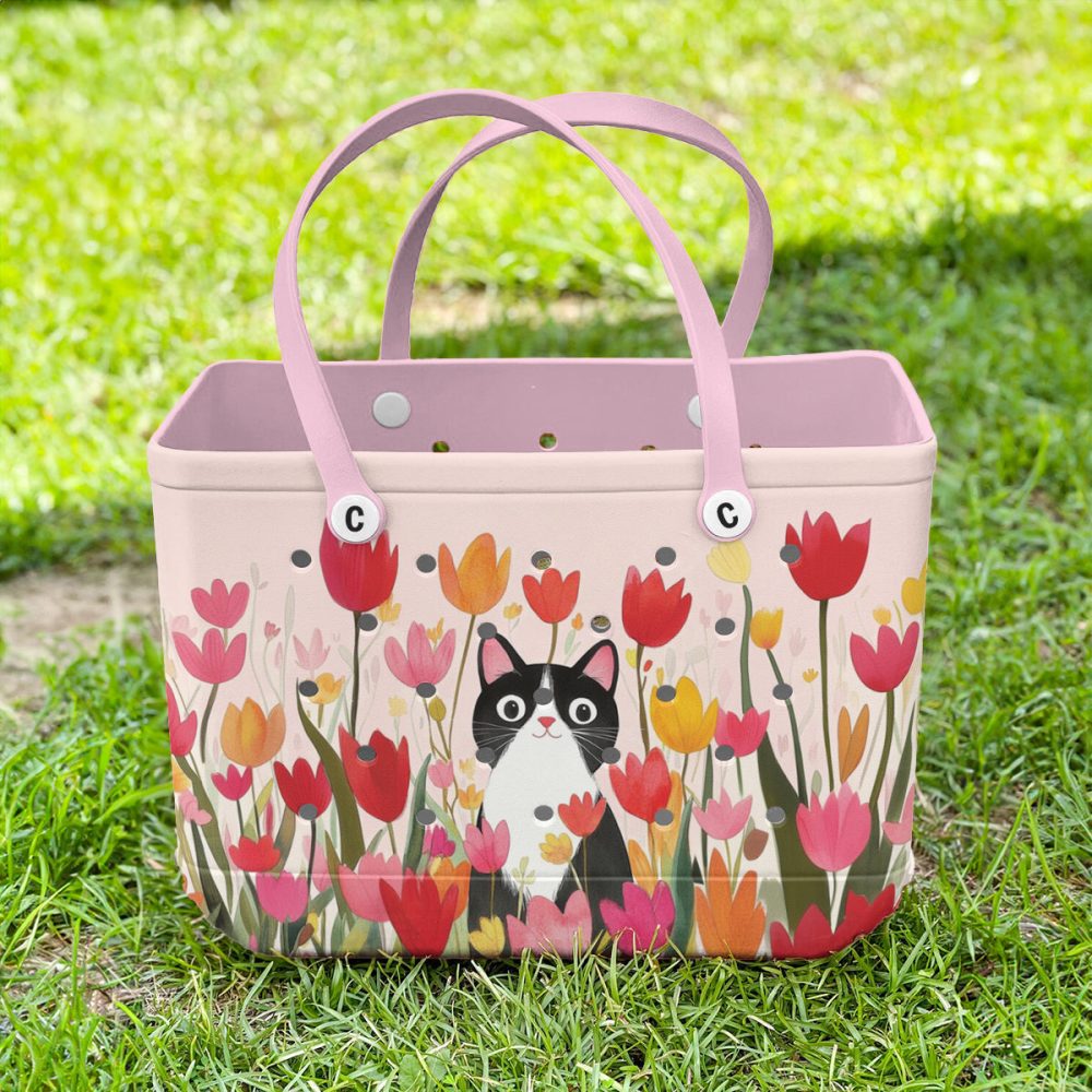 Bucket Tote Bag, Limited Edition Bogg Bag, Beach Bag Kitty In Bloom - Image 2