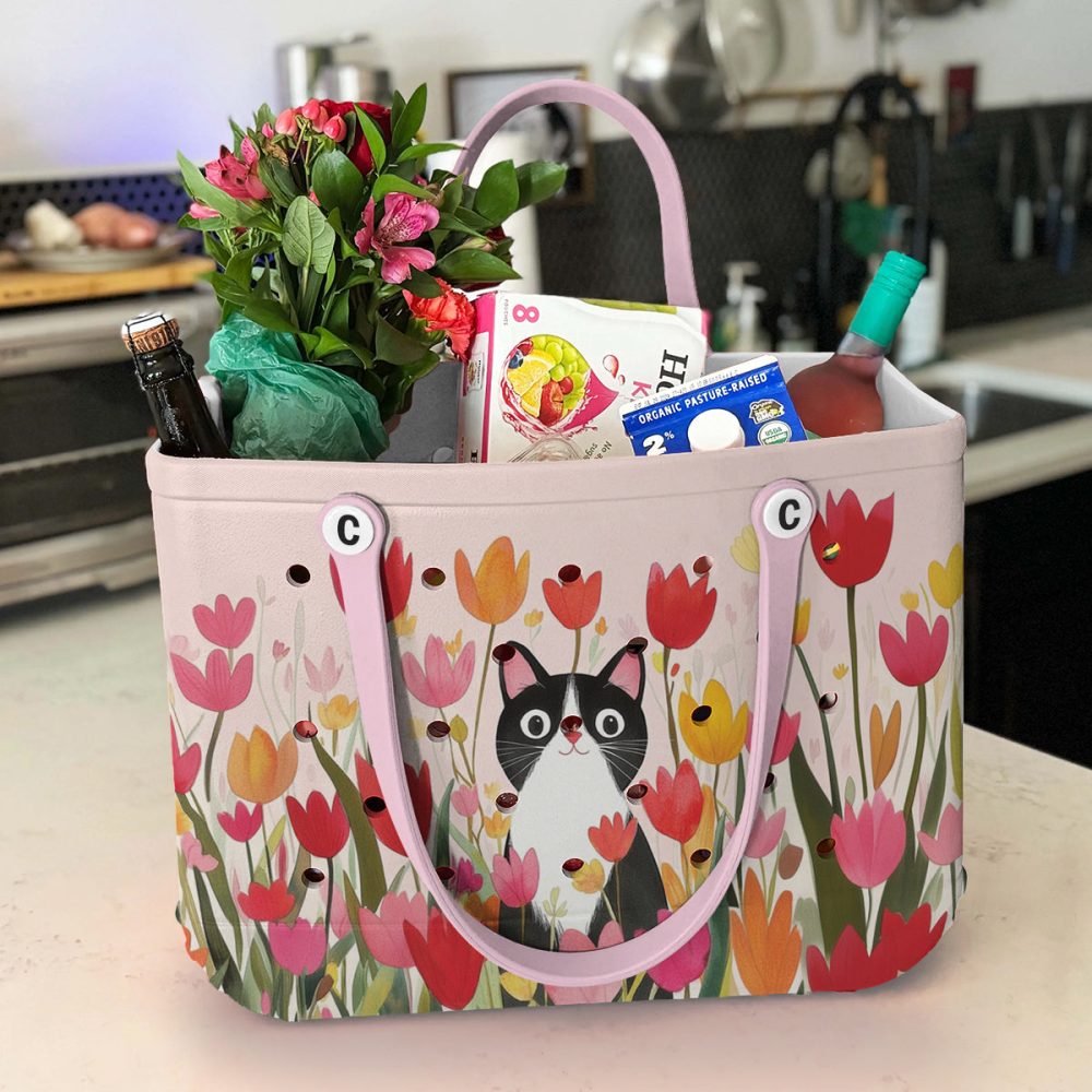 Bucket Tote Bag, Limited Edition Bogg Bag, Beach Bag Kitty In Bloom - Image 4