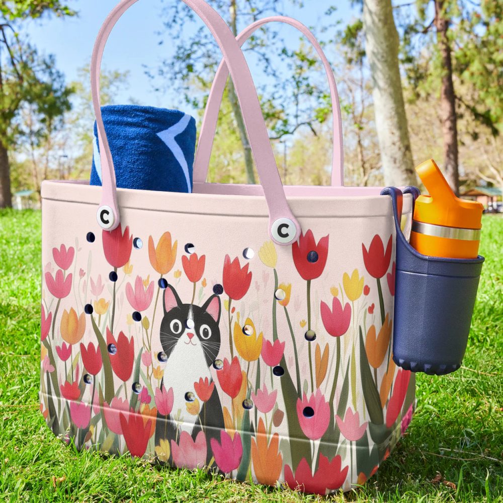 Bucket Tote Bag, Limited Edition Bogg Bag, Beach Bag Kitty In Bloom - Image 3