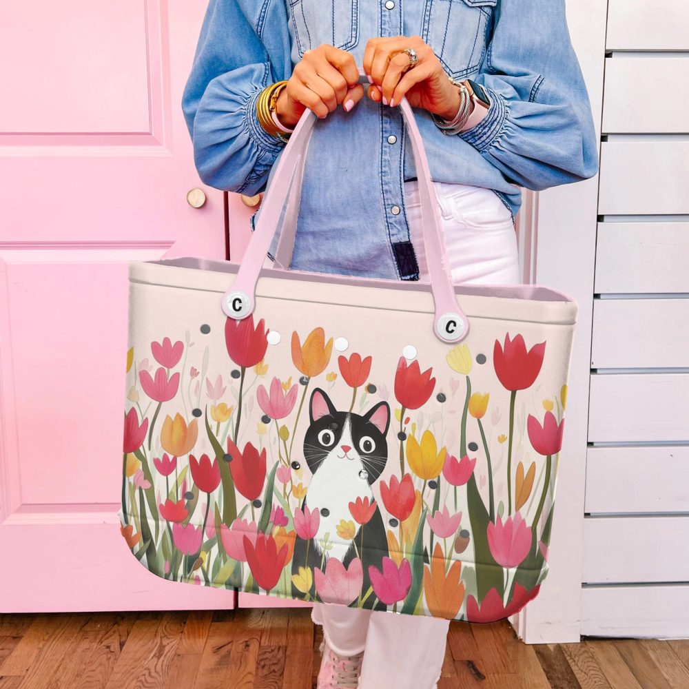 Bucket Tote Bag, Limited Edition Bogg Bag, Beach Bag Kitty In Bloom - Image 5