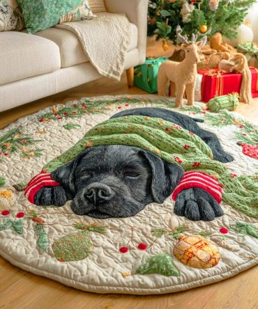 Labrador Winter Nap Quilted Round Mat