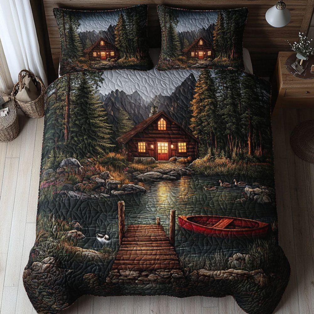 Lakeside Cabin Dock 3-Piece Quilted Bedding Set