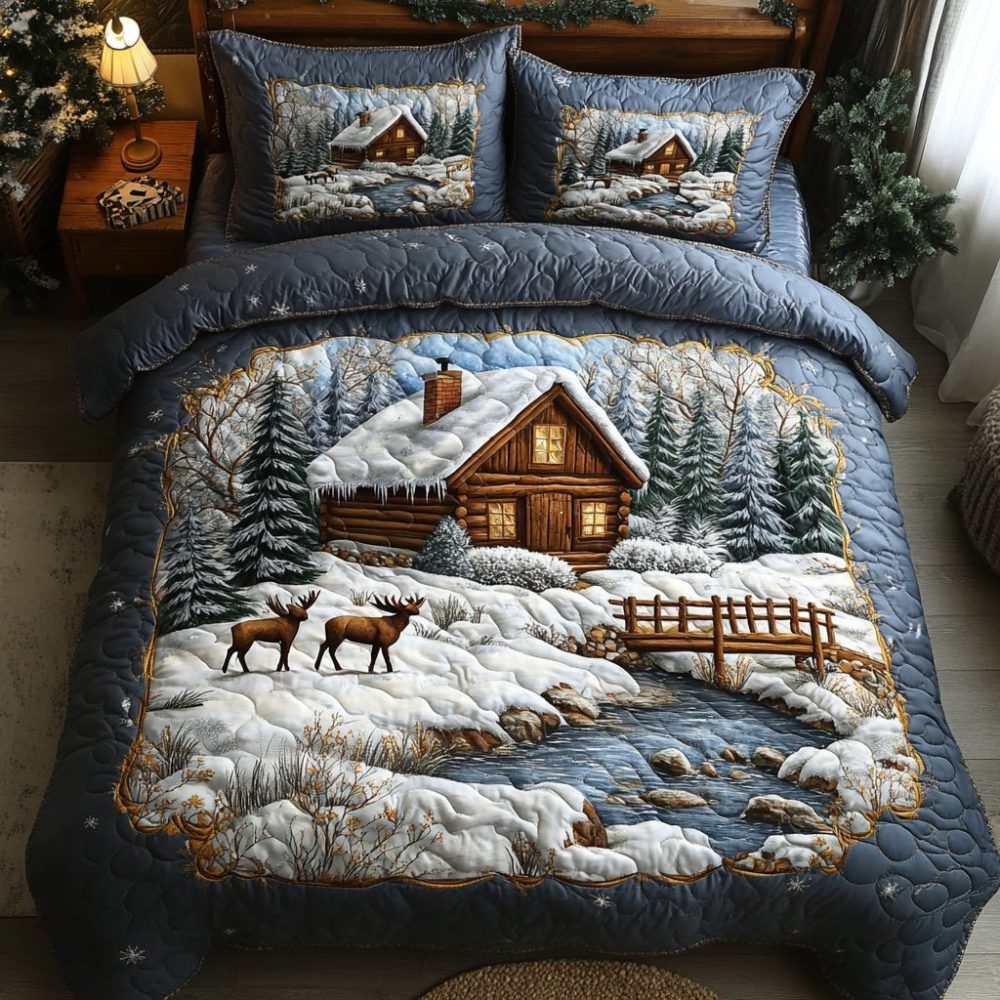Lakeside Log Cabin 3-Piece Quilted Bedding Set