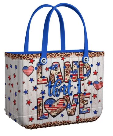 Patriotic Tote Bag - 'Land That I Love' Design , Stylish & Spacious American Pride Handbag