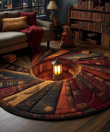Lantern Library Spiral Quilted Round Mat