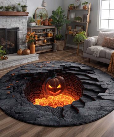 Lava Pit Pumpkin Quilted Round Mat