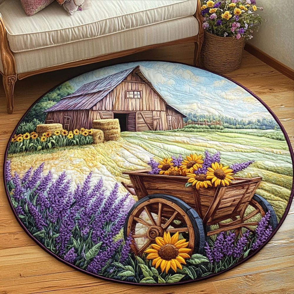 Lavender Farm Cart Quilted Round Mat
