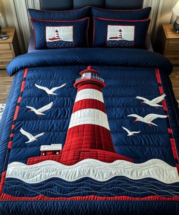 Lighthouse Sunrise 3-Piece Quilted Bedding Set