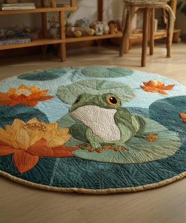 Lilypad Frog Quilted Round Mat
