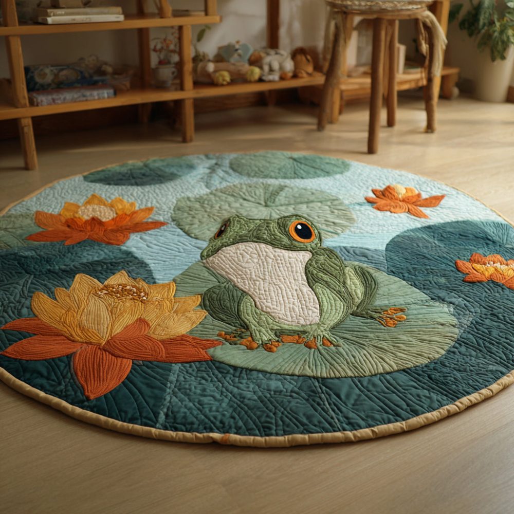 Lilypad Frog Quilted Round Mat