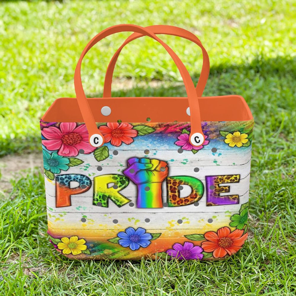 Vibrant Pride Tote Bag - Colorful Floral Design With Rainbow Fist - Perfect For Festivals & Everyday Use - Image 2
