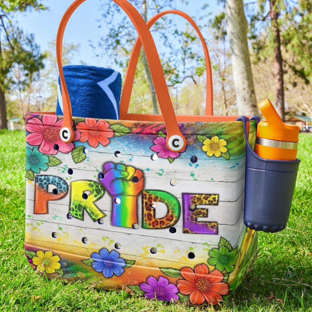 Vibrant Pride Tote Bag - Colorful Floral Design With Rainbow Fist - Perfect For Festivals & Everyday Use - Image 3