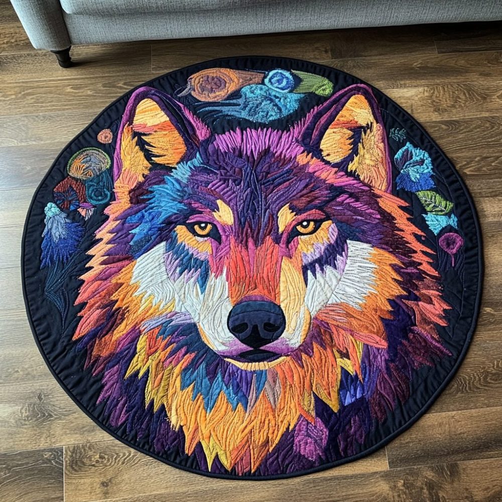 Lone Wolf Quilted Round Mat