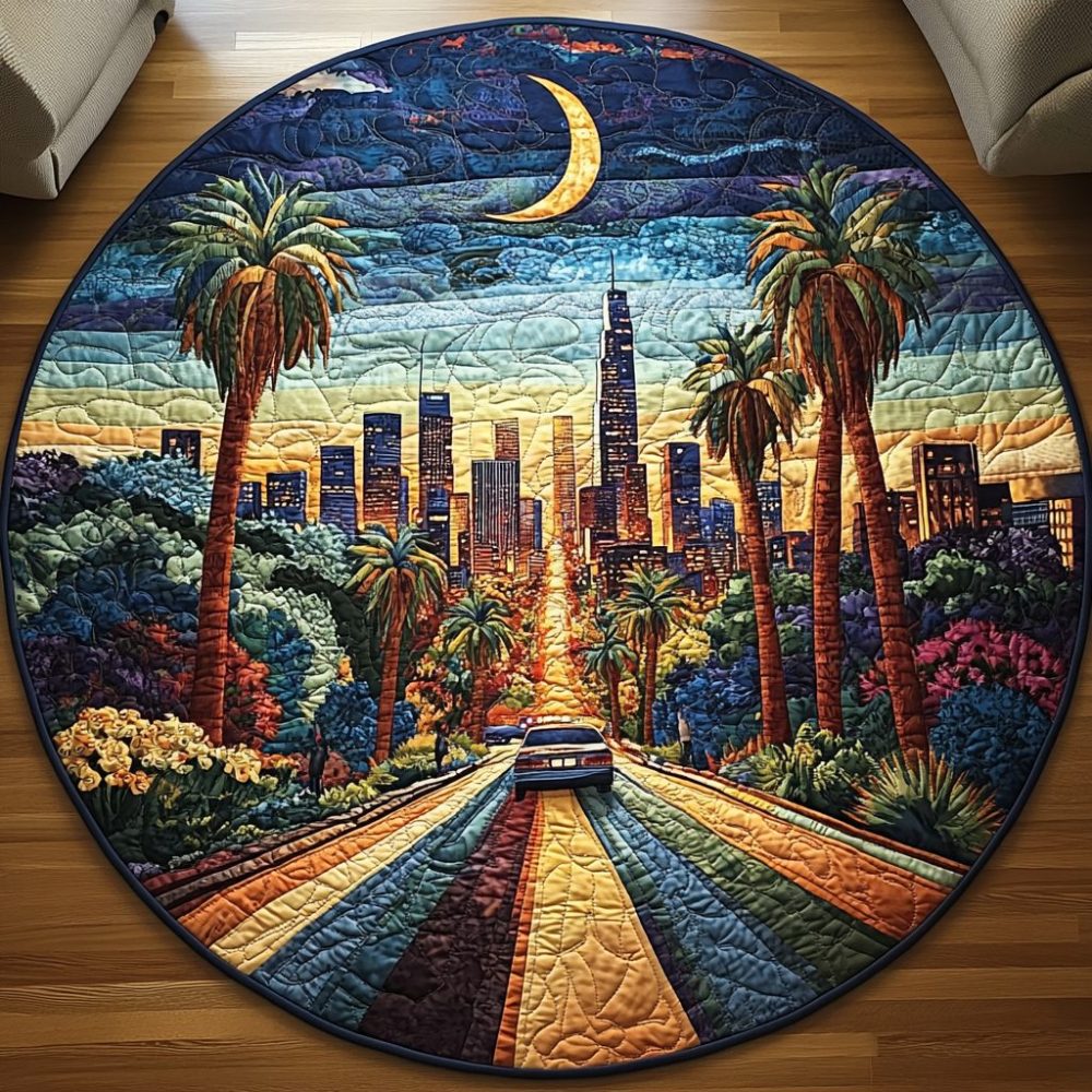 Los Angeles Coast Quilted Round Mat