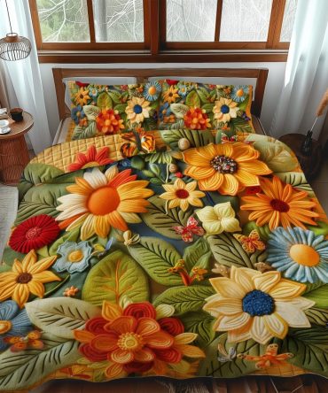 Lovable Sunflowers 3-Piece Quilted Bedding Set