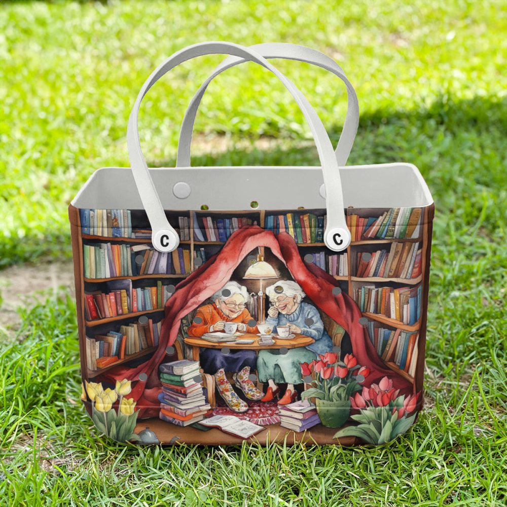Bucket Tote Bag, Limited Edition Bogg Bag, Beach Bag Love Books, Drink Tea With Best Friend - Image 5