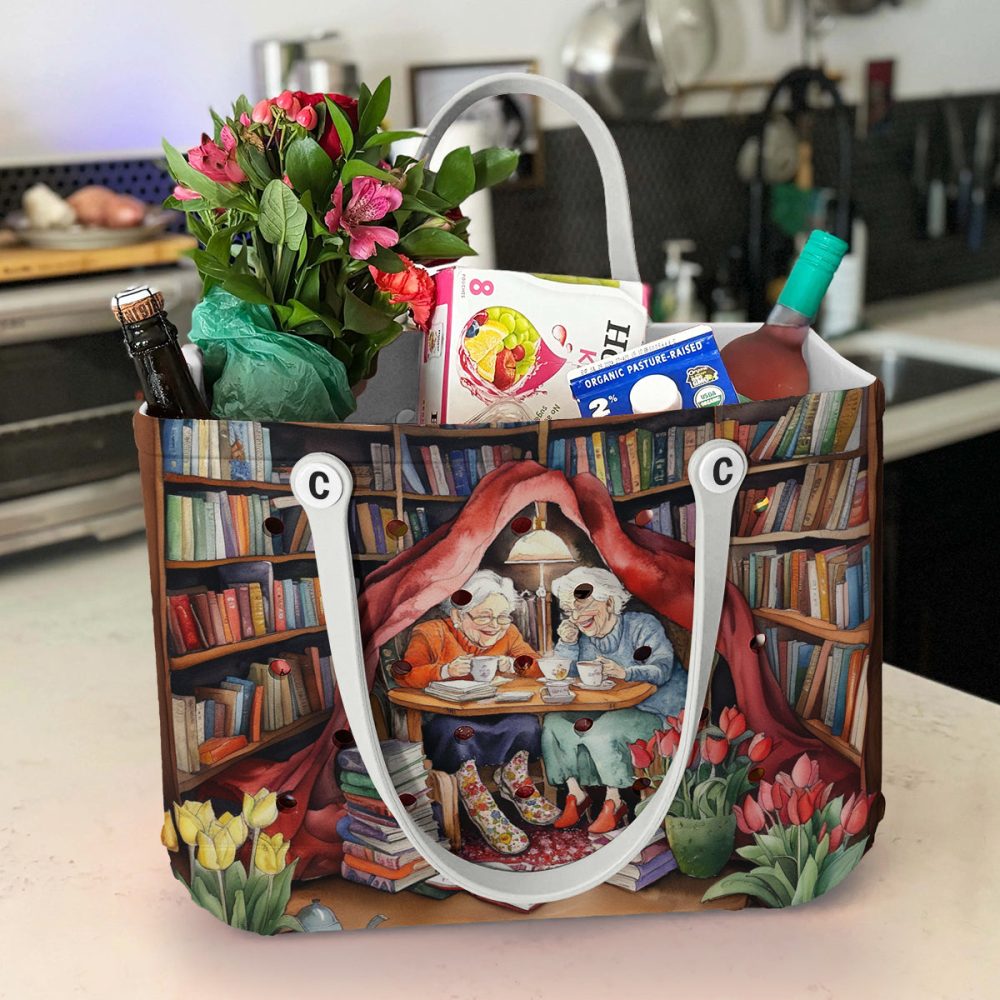 Bucket Tote Bag, Limited Edition Bogg Bag, Beach Bag Love Books, Drink Tea With Best Friend - Image 3