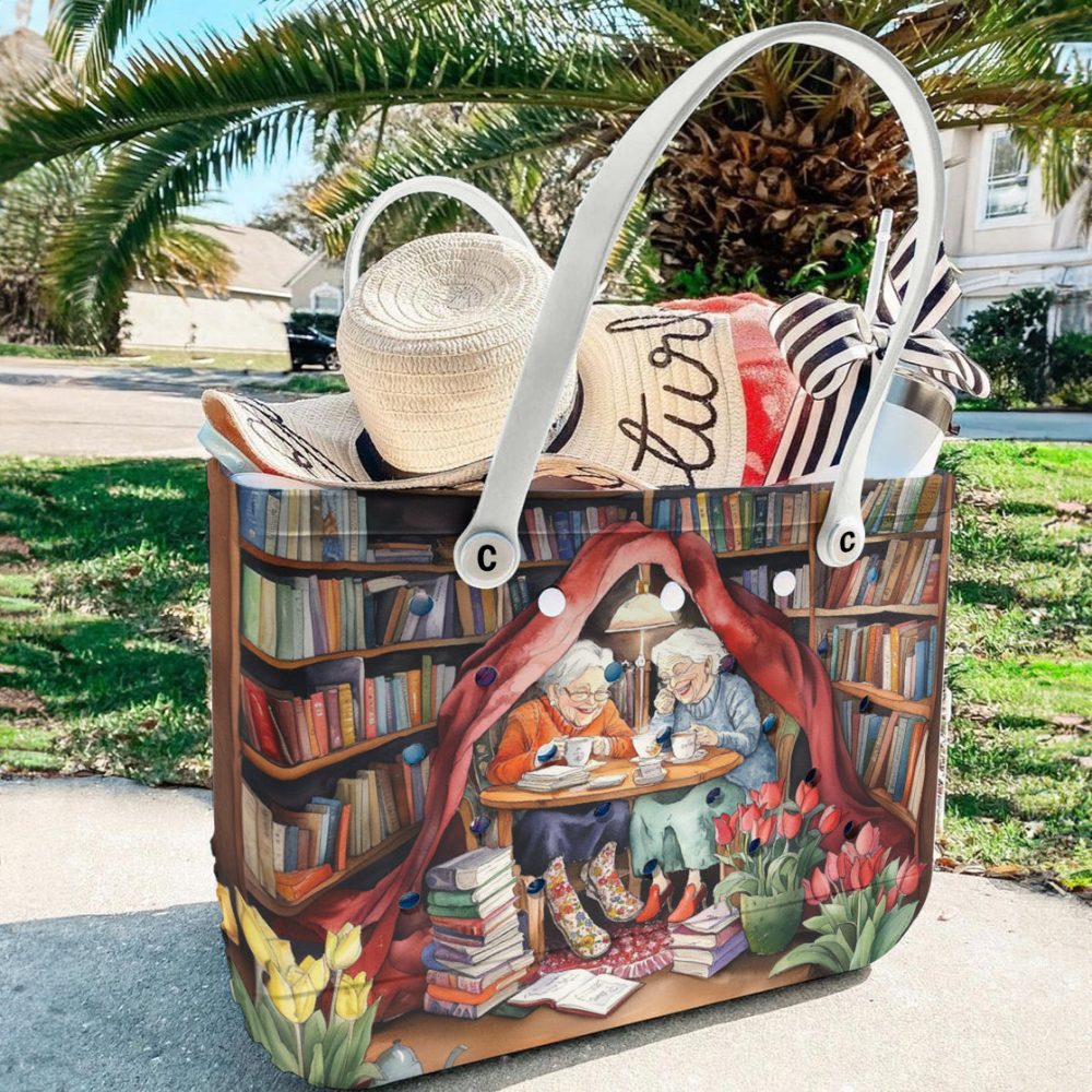 Bucket Tote Bag, Limited Edition Bogg Bag, Beach Bag Love Books, Drink Tea With Best Friend - Image 2