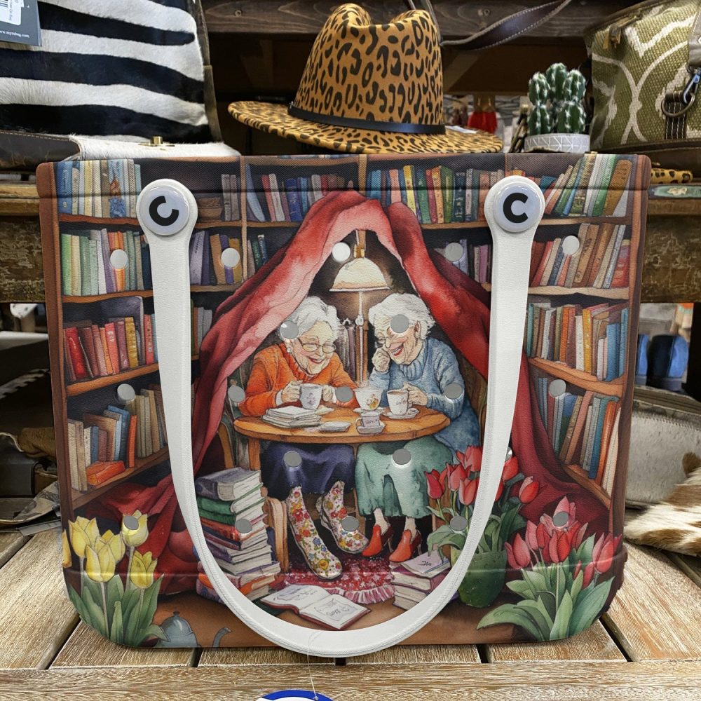 Bucket Tote Bag, Limited Edition Bogg Bag, Beach Bag Love Books, Drink Tea With Best Friend - Image 6