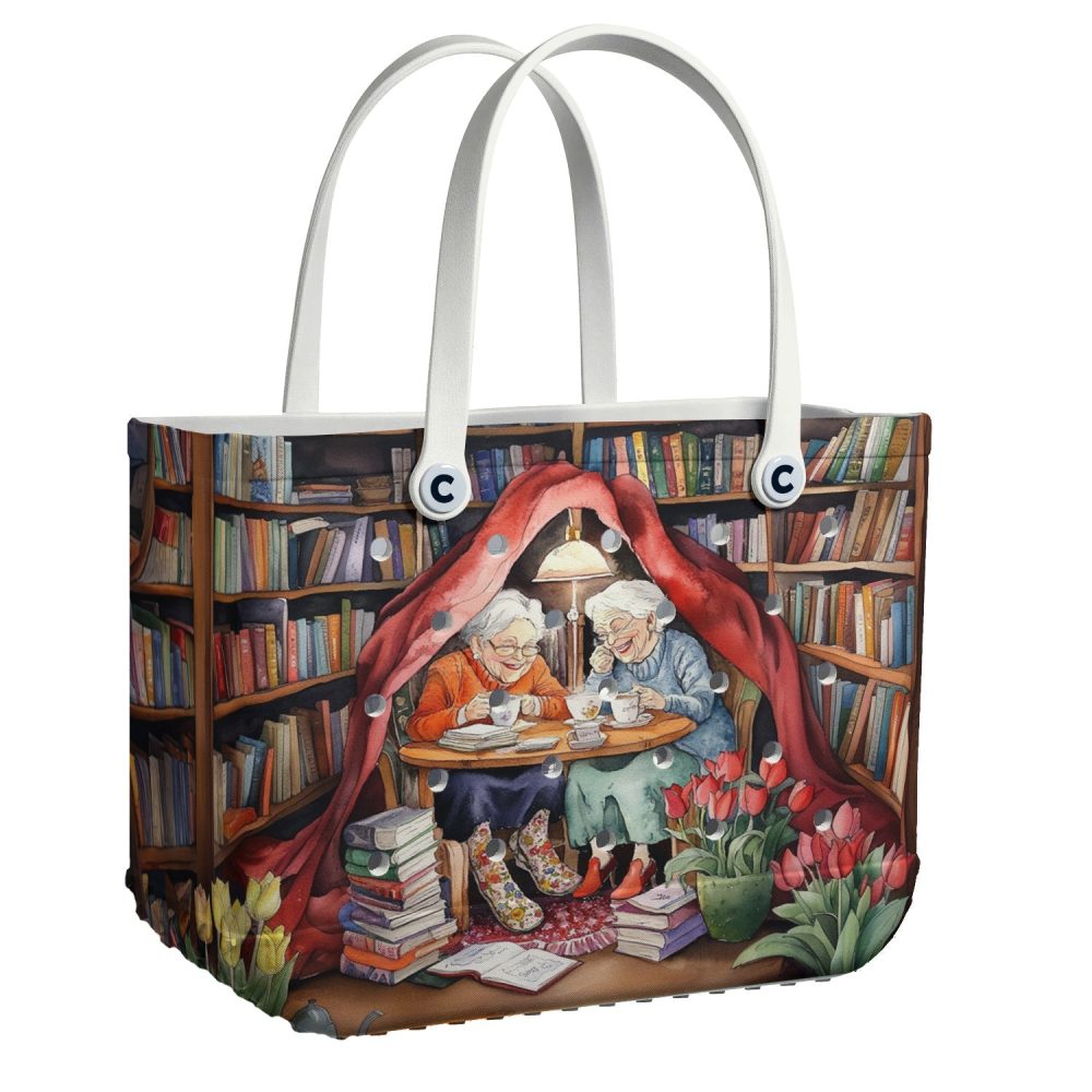 Bucket Tote Bag, Limited Edition Bogg Bag, Beach Bag Love Books, Drink Tea With Best Friend