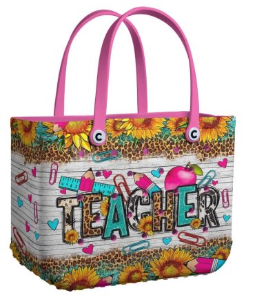 Vibrant Teacher Tote Bag – Sunflower & Leopard Print For Educators