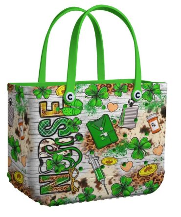 Stylish Nurse Tote Bag - Green Shamrock Design With Medical Icons - Perfect Gift For Healthcare Professionals
