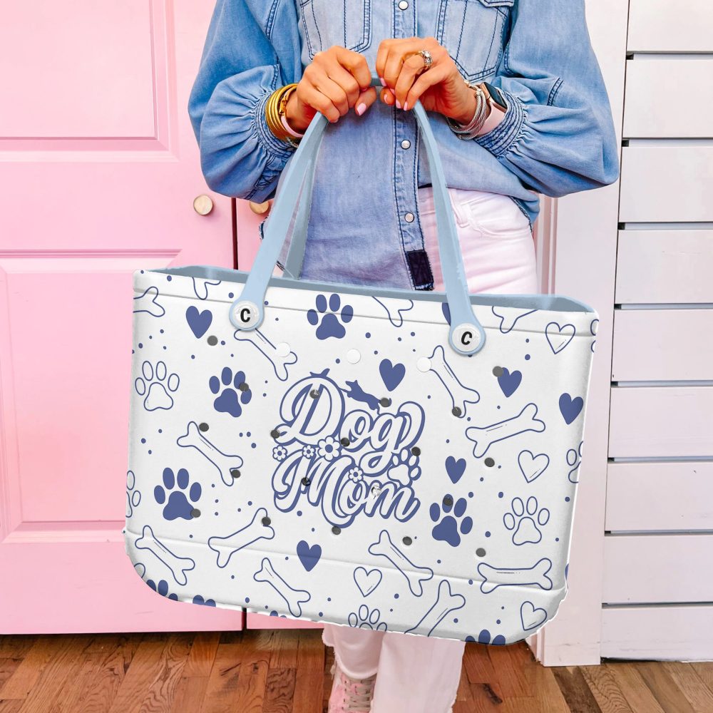 Chic Dog Mom Tote Bag - Trendy Blue Paw & Bone Design For Pet Lovers - Image 4