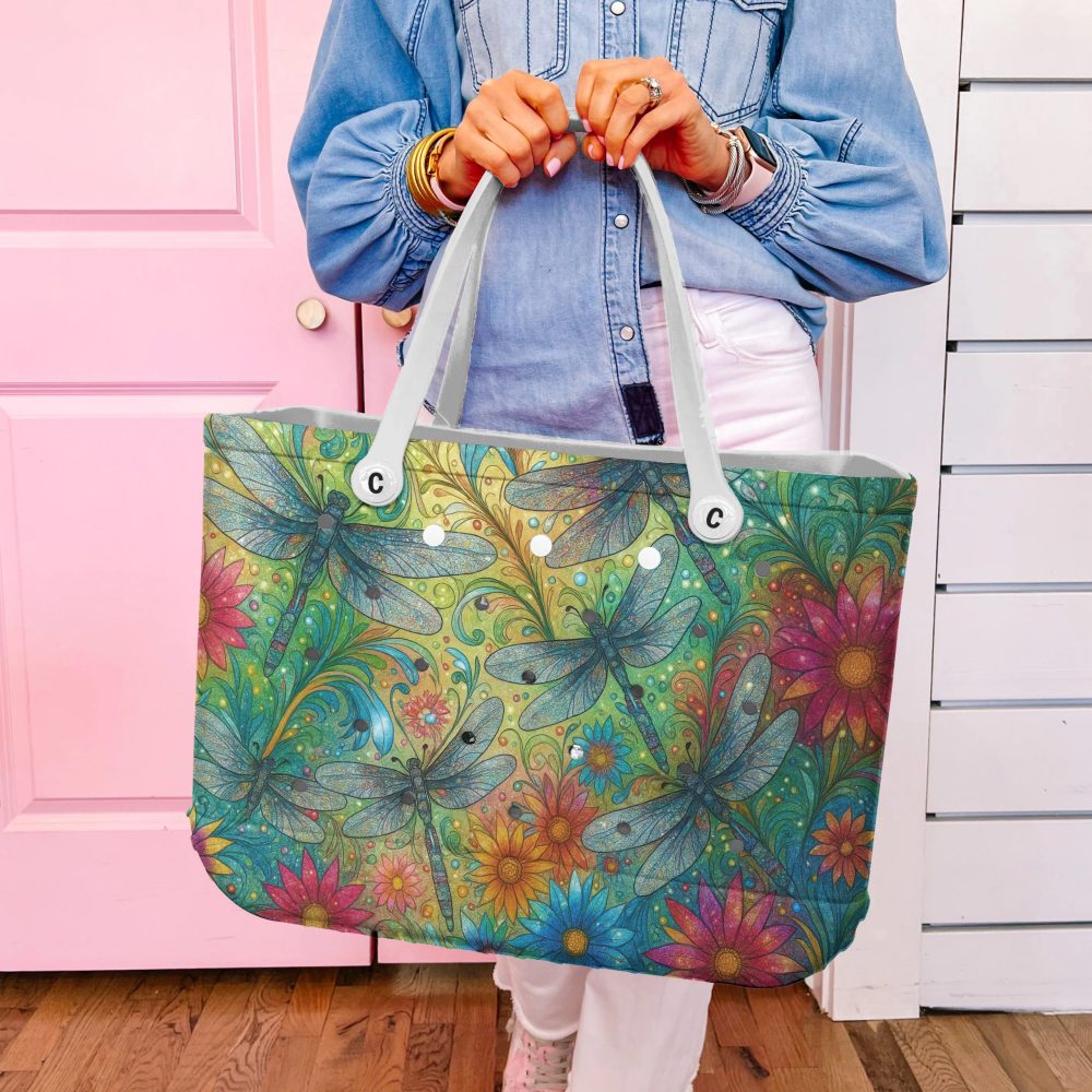 Vibrant Dragonfly & Floral Tote Bag - Eco-Friendly, Spacious, Stylish Handbag For Everyday Use - Image 5