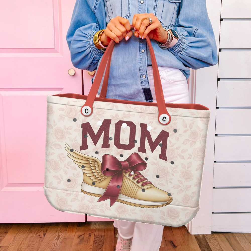 Stylish 'Mom' Tote Bag With Floral Design & Bow Accent - Perfect Mother'S Day Gift - Image 4