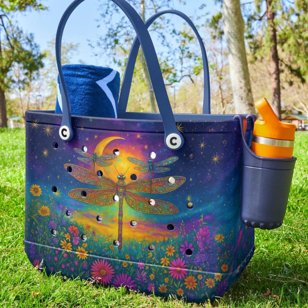 Vibrant Dragonfly Tote Bag – Cosmic Night Sky Design, Eco-Friendly, Spacious & Stylish - Image 2