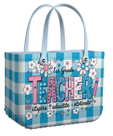 1St Grade Teacher Tote Bag - Inspire, Educate, Motivate - Cute Floral Design Gift