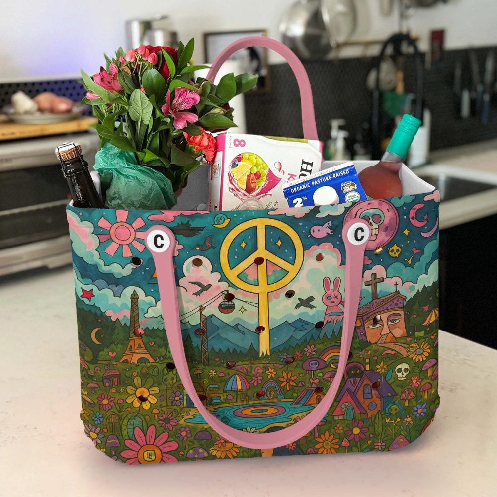 Vibrant Peace Sign Tote Bag – Unique Artistic Design, Eco-Friendly, Spacious & Stylish Handbag - Image 3