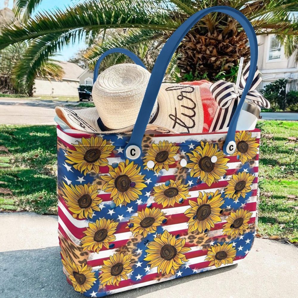 Patriotic Sunflower Tote Bag – Vibrant Usa Flag Design , Stylish & Spacious - Image 3